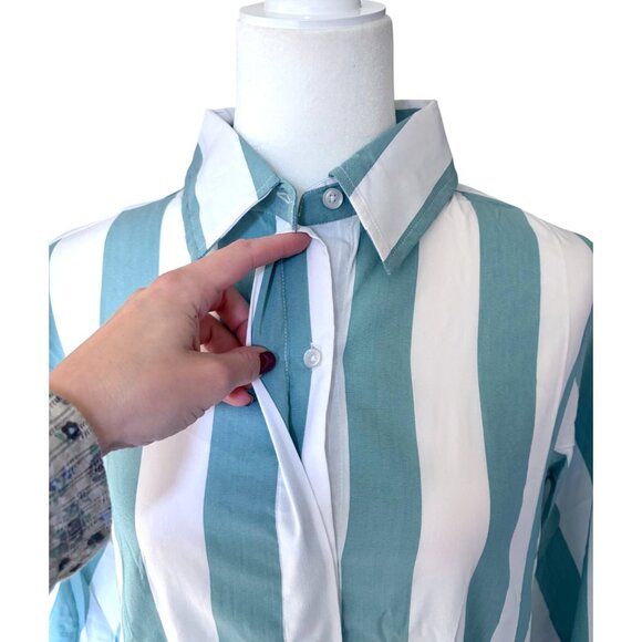 Lake x Atlantic Pacific Marnie Caftan Azure Stripe Night Shirt Dress Cotton - Picture 6 of 9